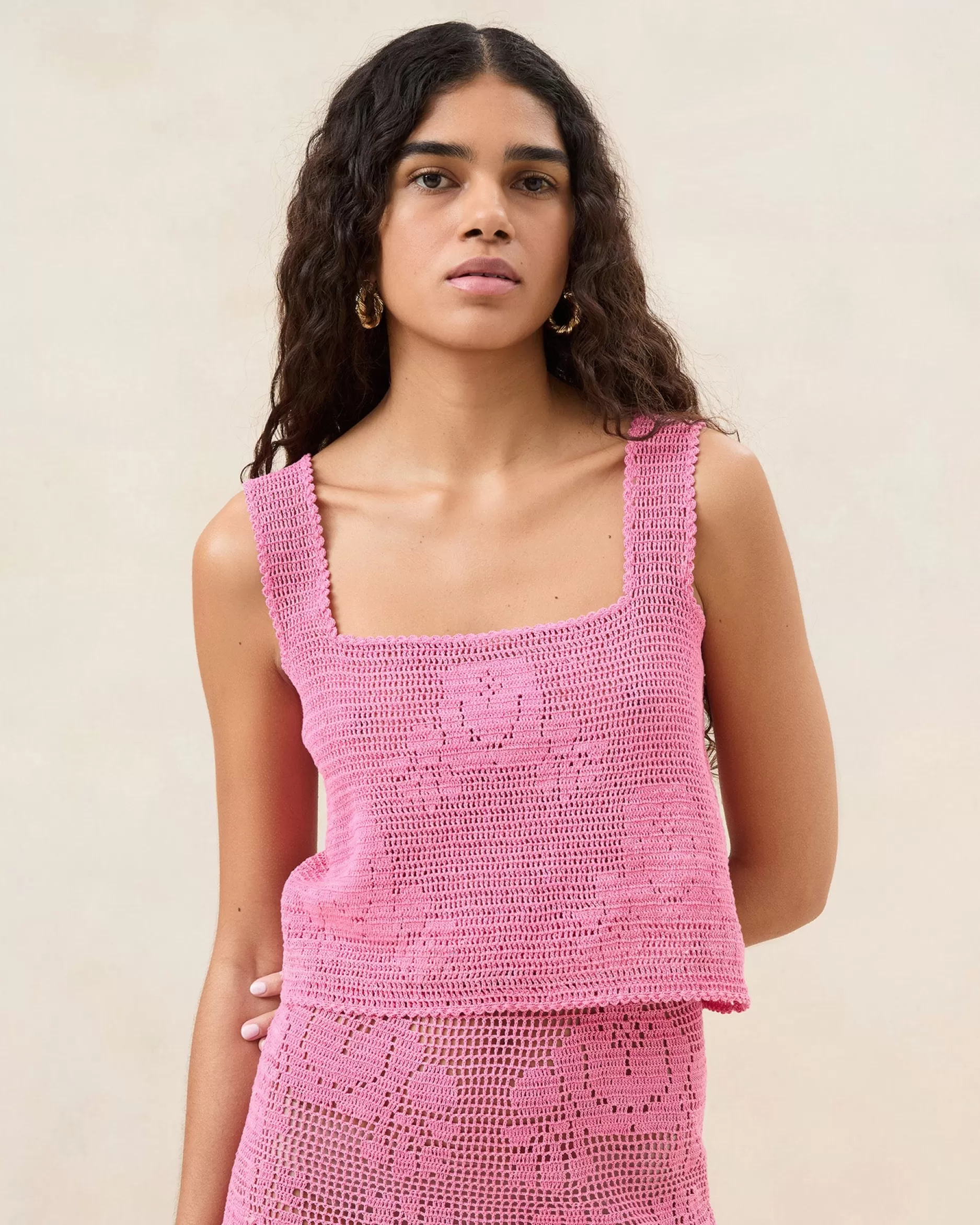 Loeffler Randall Aurelie Rose Crochet Sleeveless Top