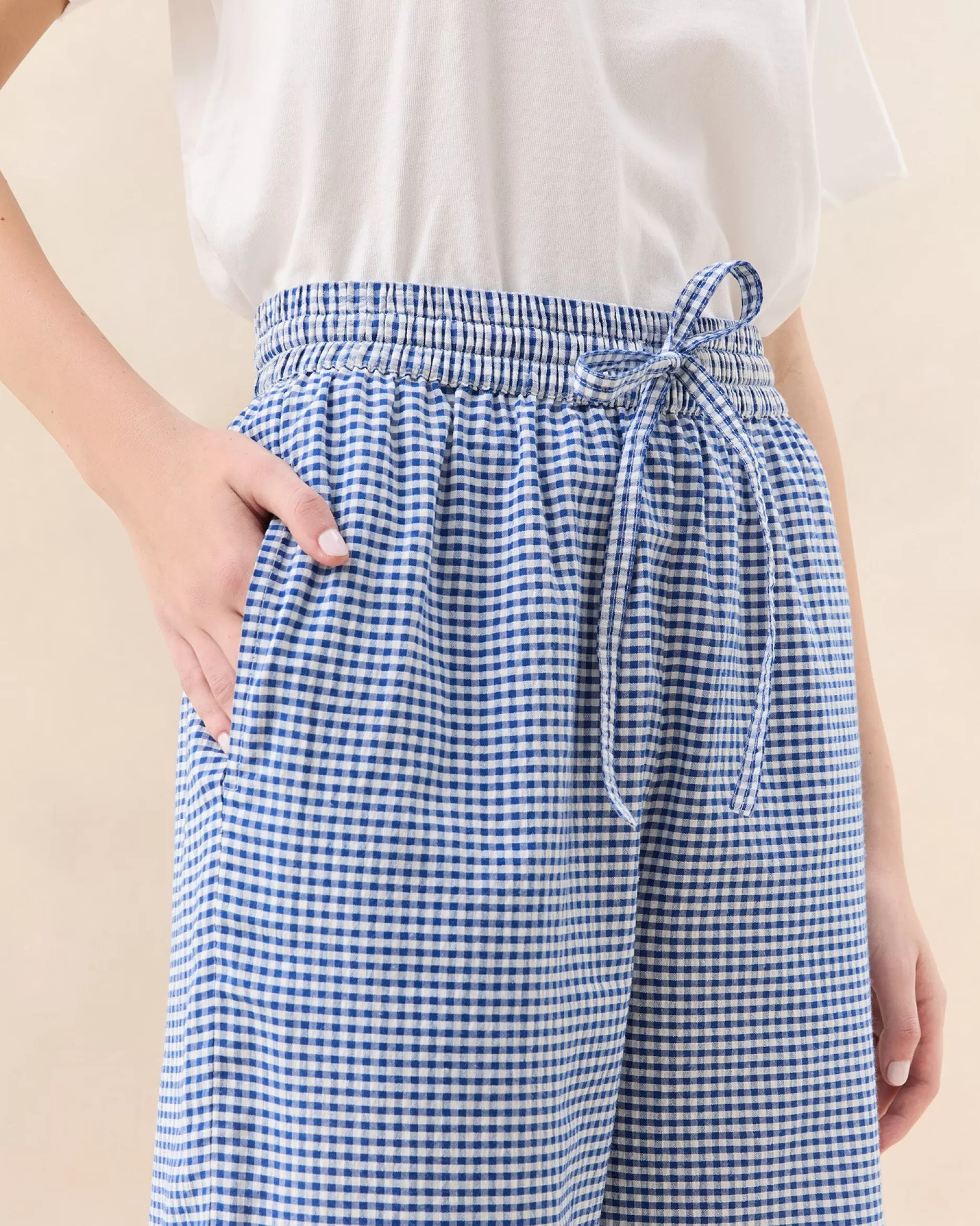 Loeffler Randall Blake Blue Gingham Embroidered Pant