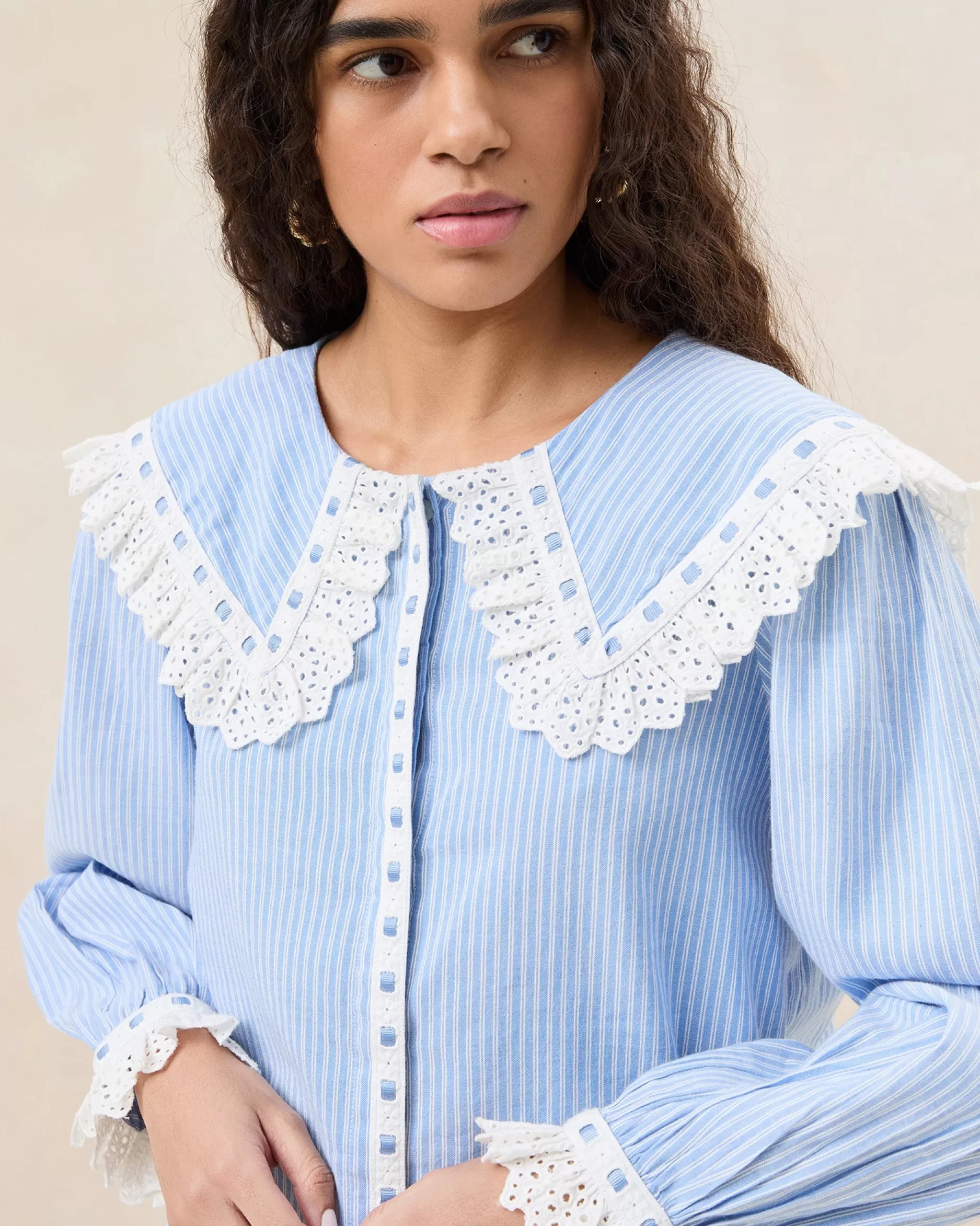 Loeffler Randall Daisy Blue Broderie Collared Blouse