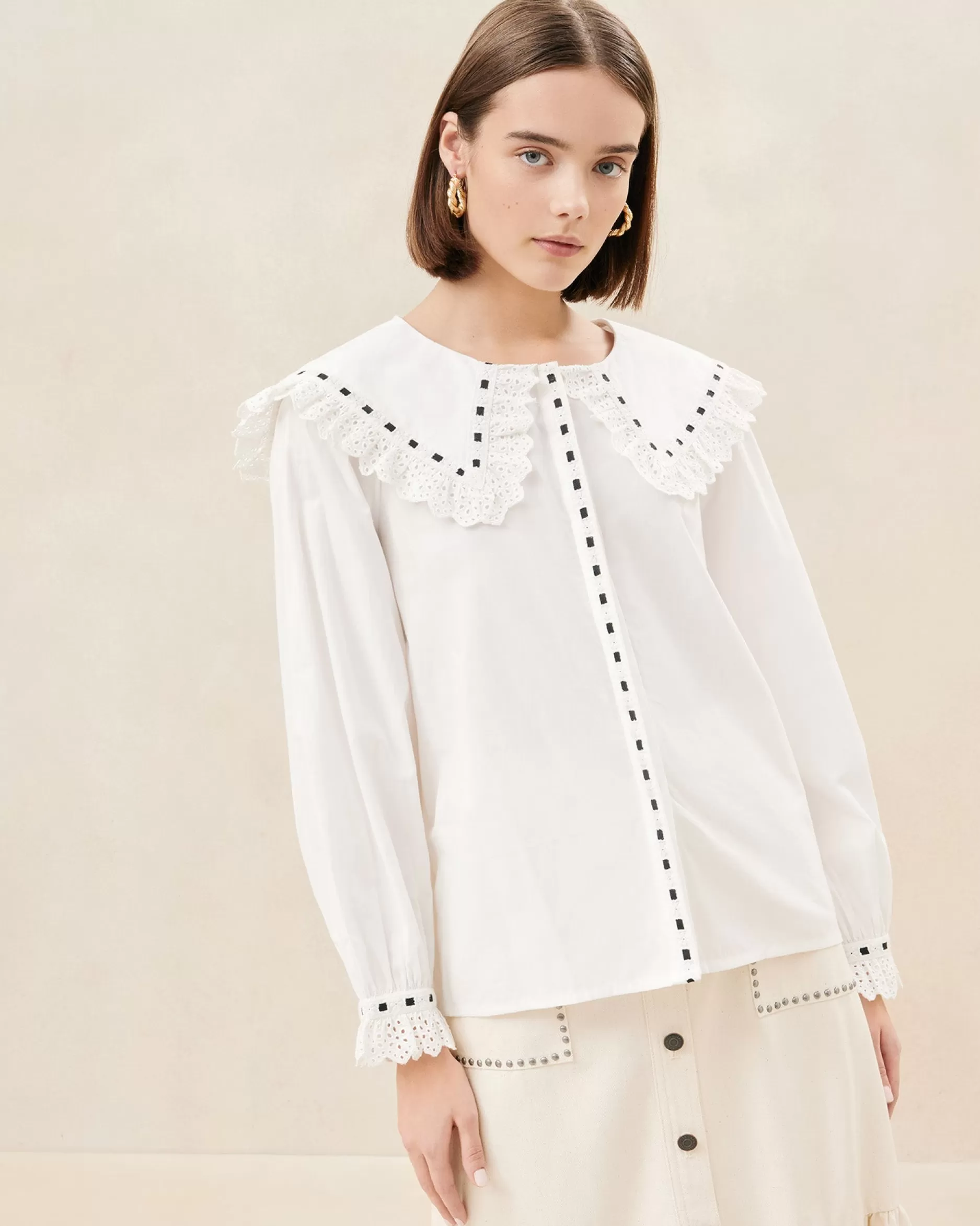 Loeffler Randall Daisy Broderie Collared Blouse