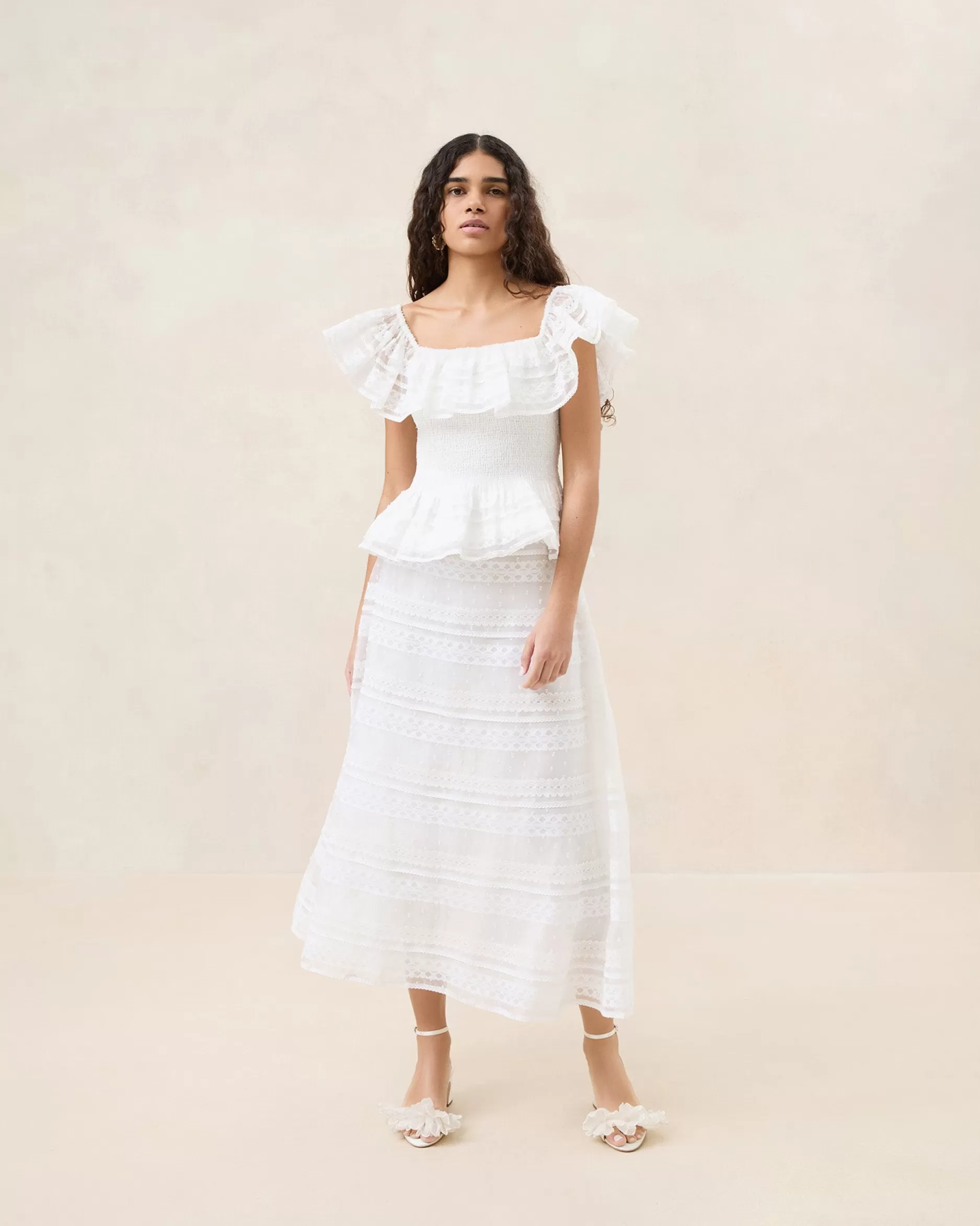 Loeffler Randall Delilah Cream Ruffle Organza Skirt