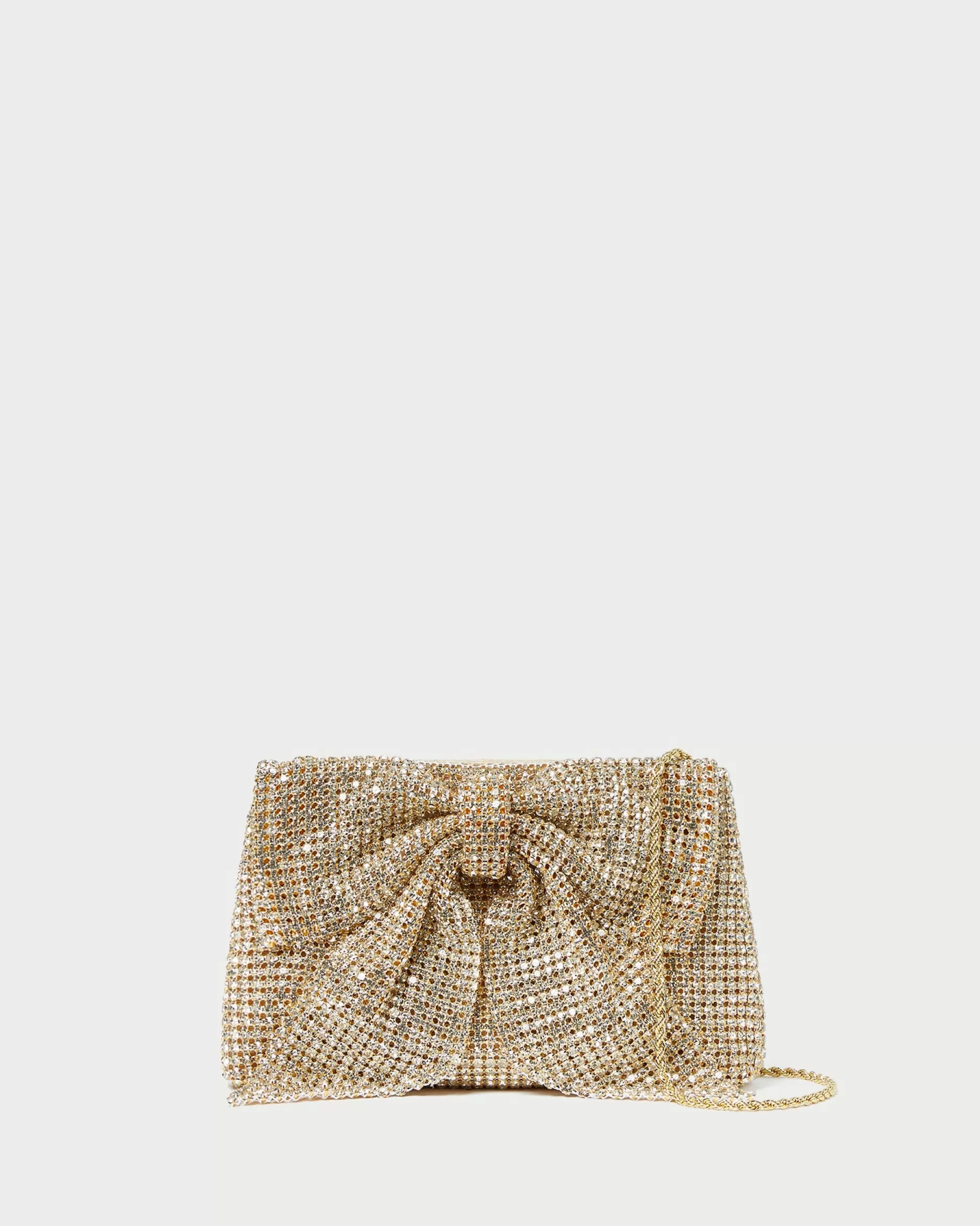 Loeffler Randall Jolene Gold Diamanté Bow Clutch