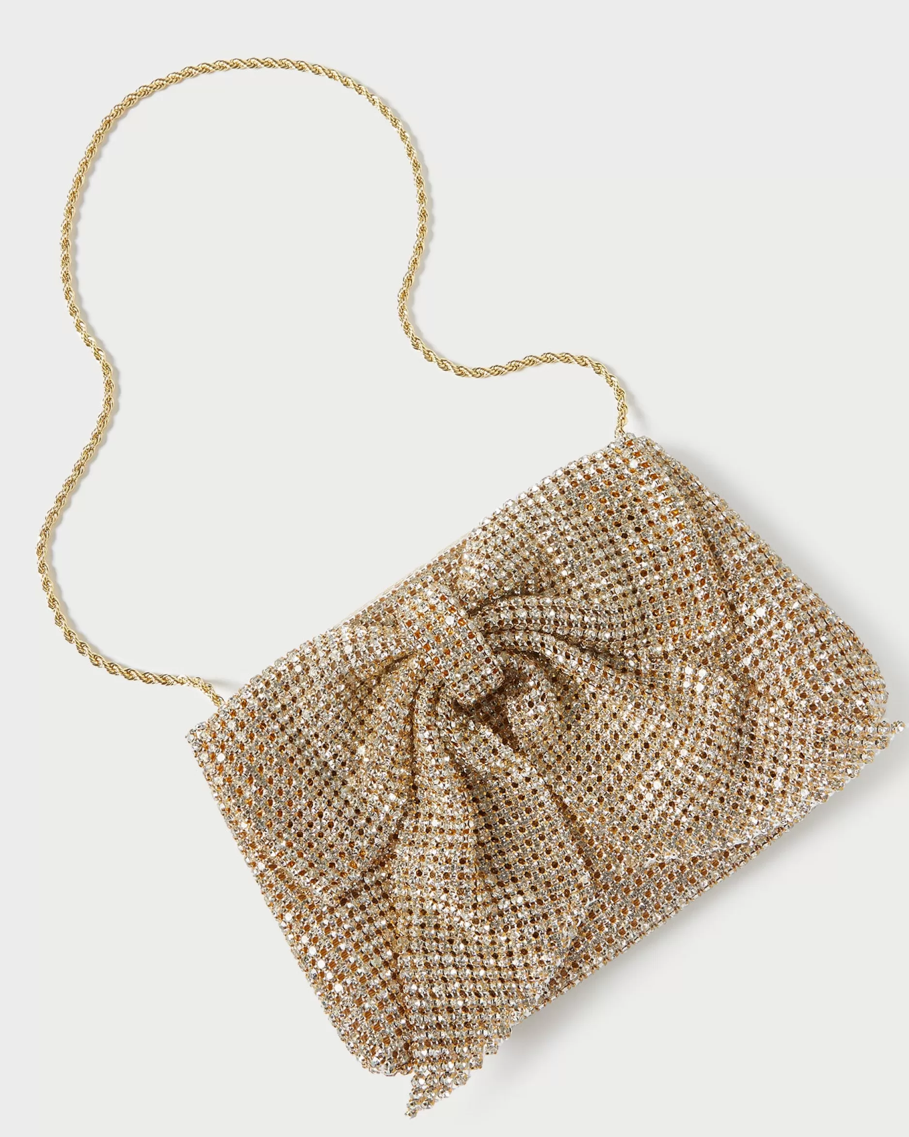 Loeffler Randall Jolene Gold Diamanté Bow Clutch