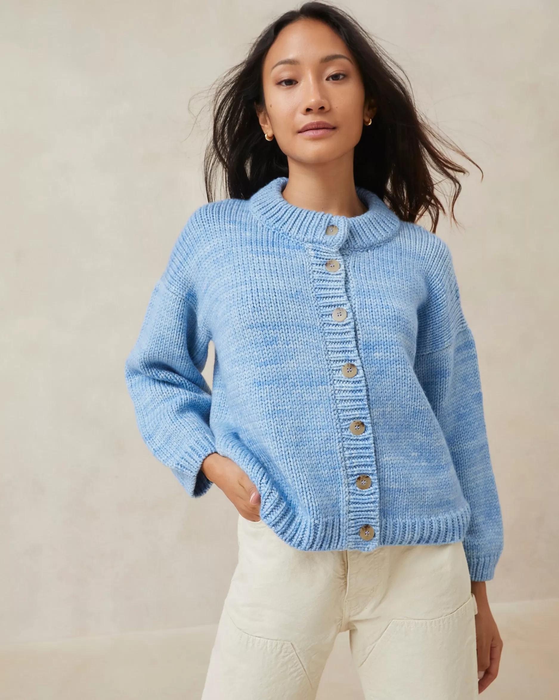 Loeffler Randall Maddie Blue Mock Neck Cardigan