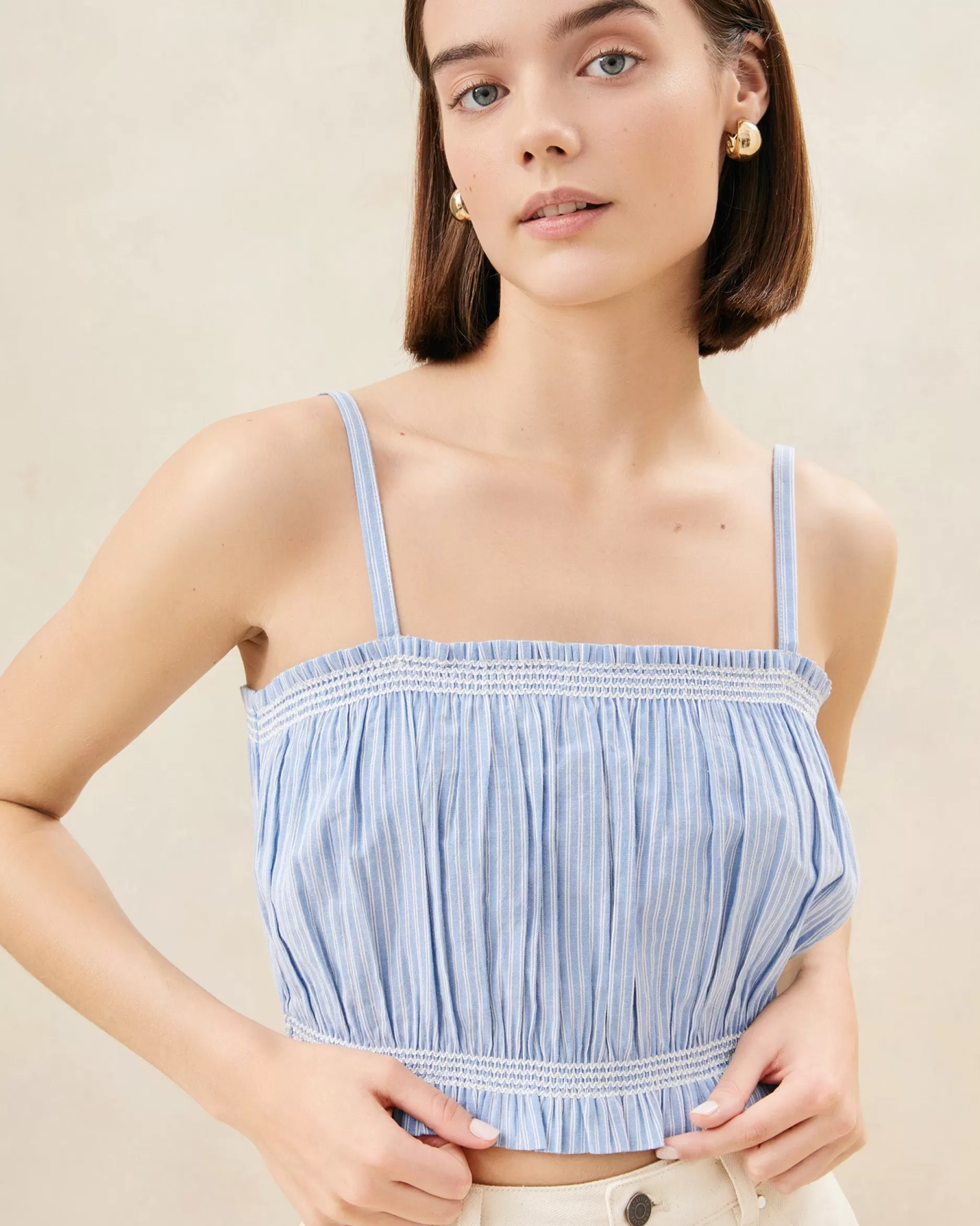 Loeffler Randall Maggie Blue/Cream Cinched Camisole