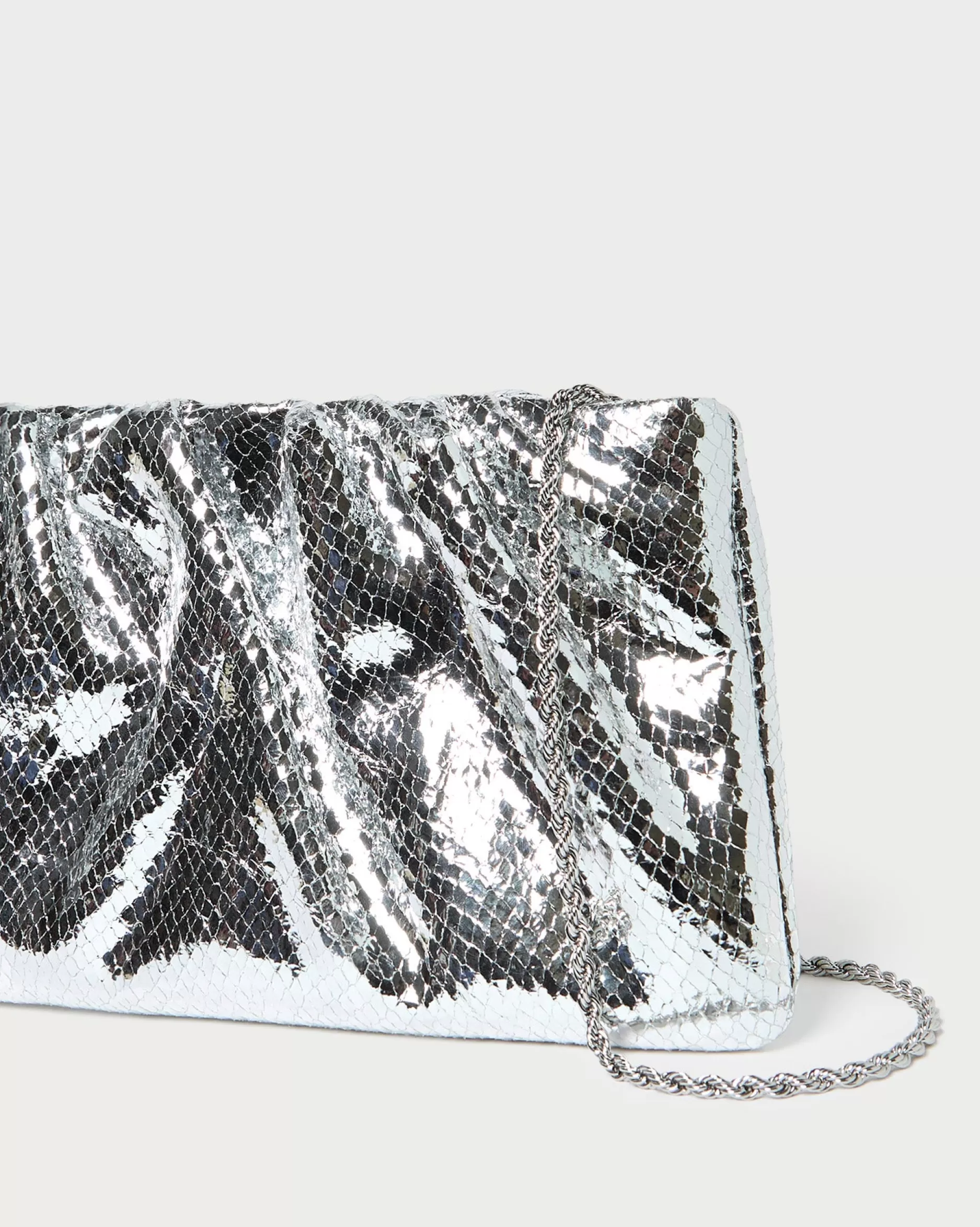 Loeffler Randall Serena Silver Gathered Leather Clutch