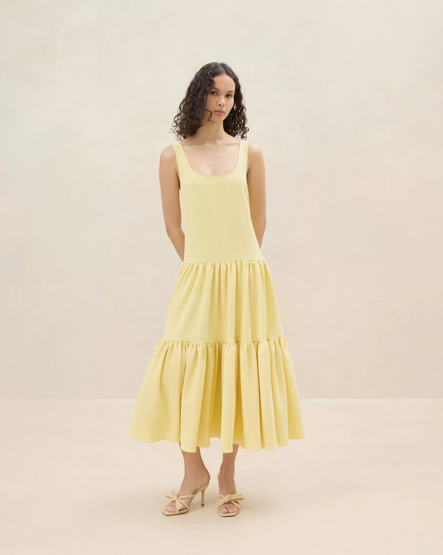 Loeffler Randall Soren Yellow Tiered Sleeveless Dress